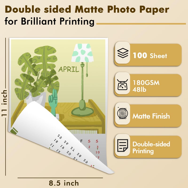 KOALA PAPER ورق صور كوالا مزدوج الوجه غير لامع 8.5X11 بوصة متوافق مع طابعة نفث الحبر 48LB ورق تقديم 100 ورقة - Image 2
